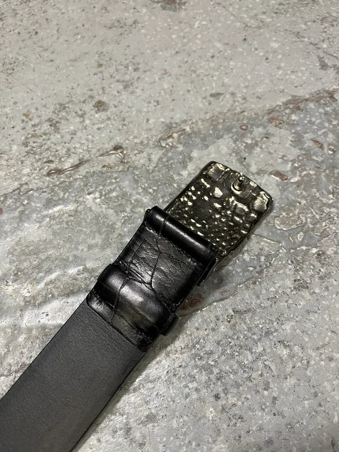 Giorgio Armani Black Crocodile Effect Leather Metallic Buckle Earth Belt (OS) bKjskdK 10