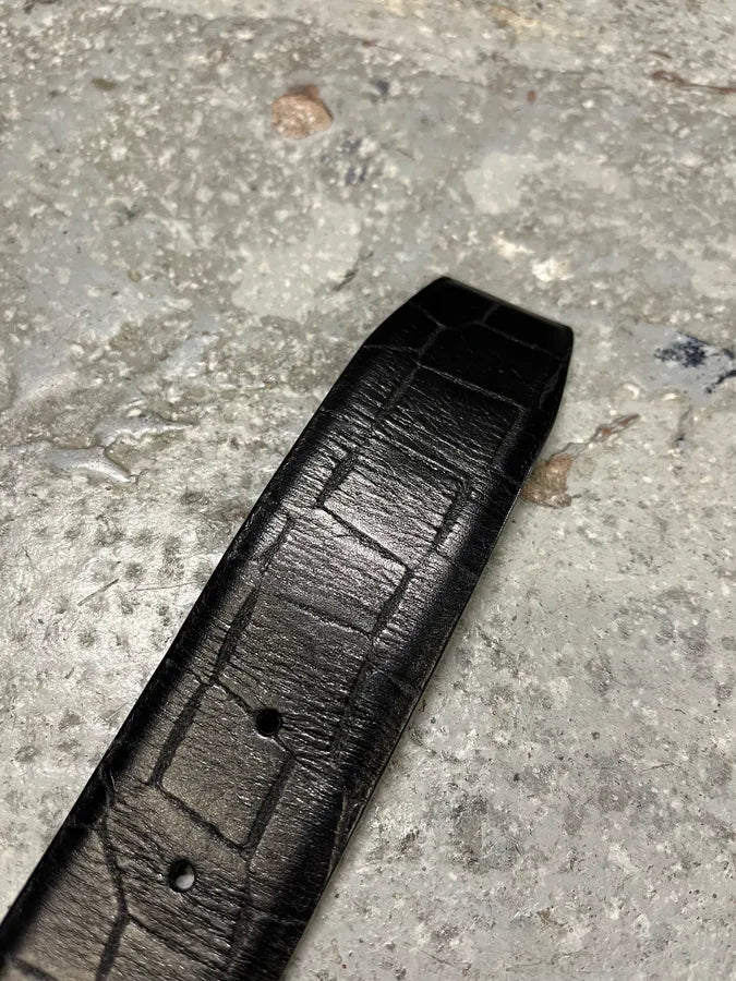 Giorgio Armani Black Crocodile Effect Leather Metallic Buckle Earth Belt (OS) bKjskdK 6