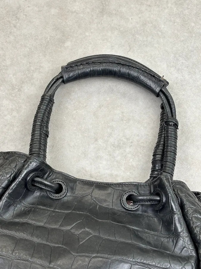 Giorgio Armani Black Crocodile Embossed Leather Handle Bag uqHrVVm 5