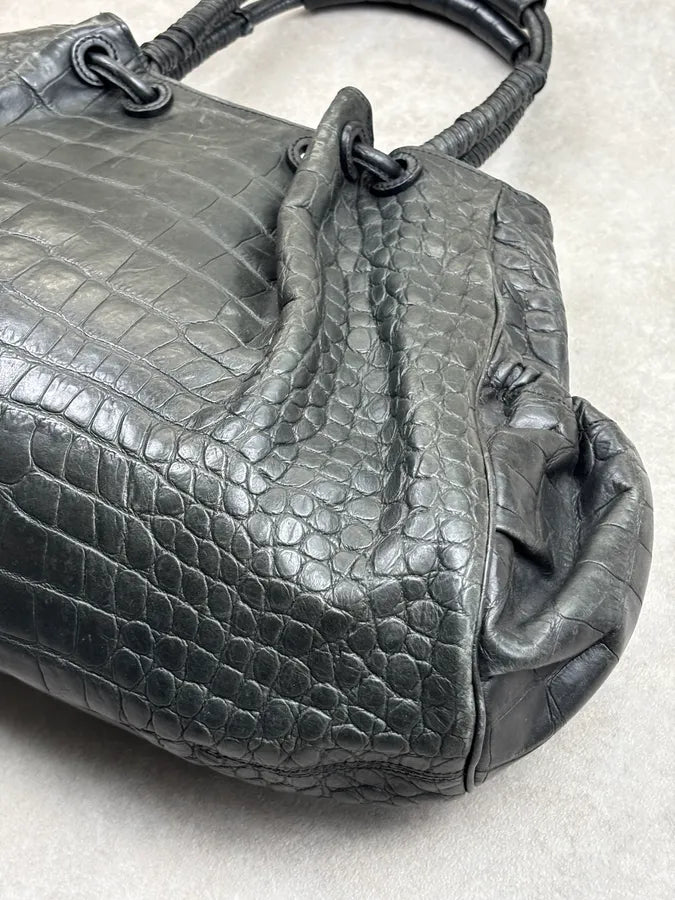 Giorgio Armani Black Crocodile Embossed Leather Handle Bag uqHrVVm 10