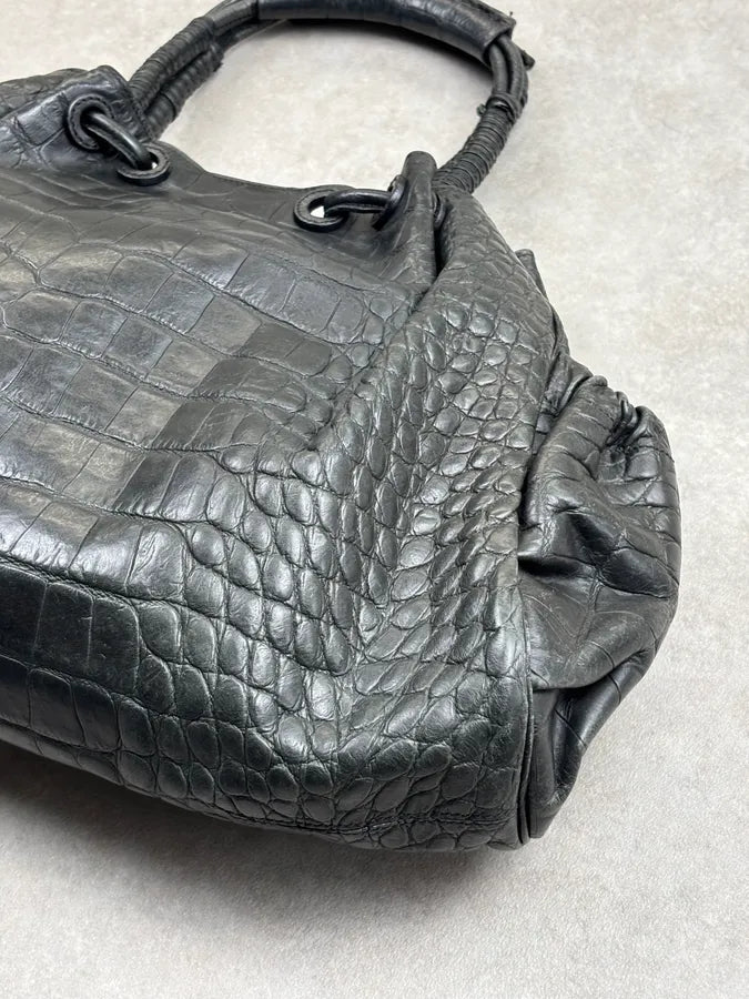 Giorgio Armani Black Crocodile Embossed Leather Handle Bag uqHrVVm 7
