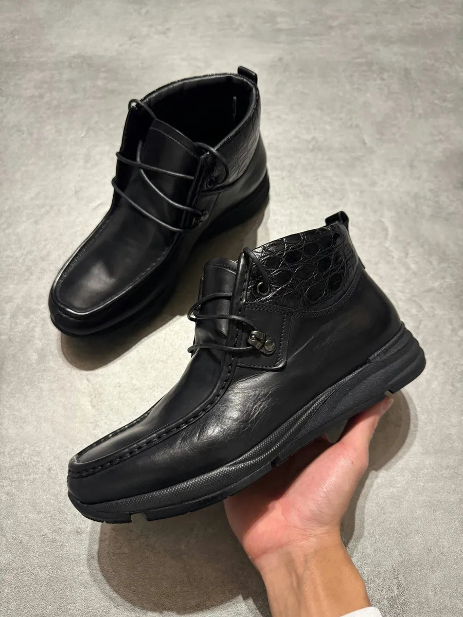 Giorgio Armani Black Exotic Textured Leather Boots AhBYPXp 0