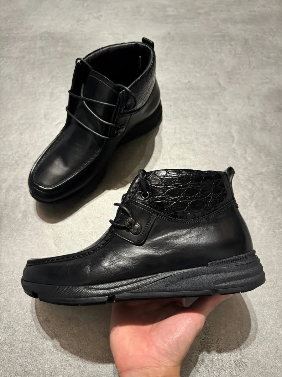 Giorgio Armani Black Exotic Textured Leather Boots AhBYPXp 1