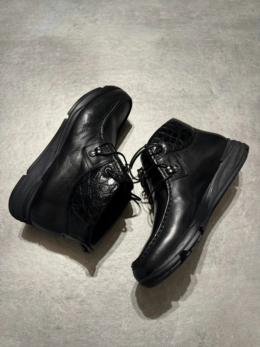 Giorgio Armani Black Exotic Textured Leather Boots AhBYPXp 2