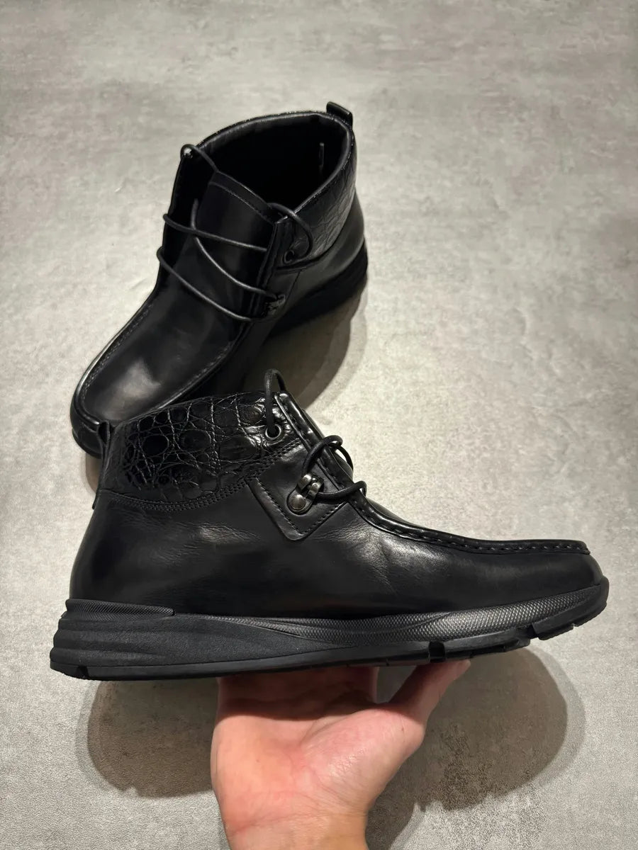 Giorgio Armani Black Exotic Textured Leather Boots AhBYPXp 3