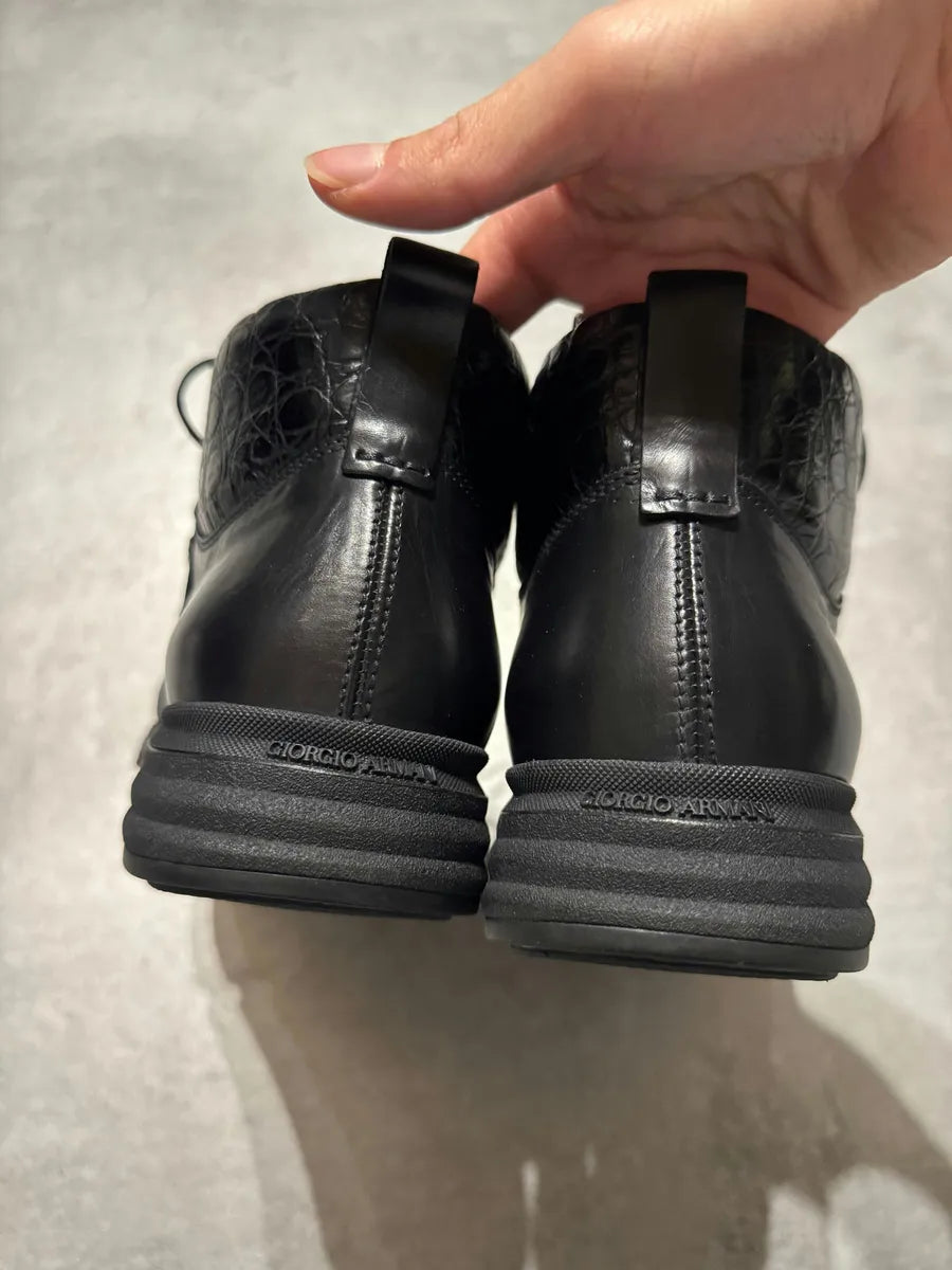 Giorgio Armani Black Exotic Textured Leather Boots AhBYPXp 8