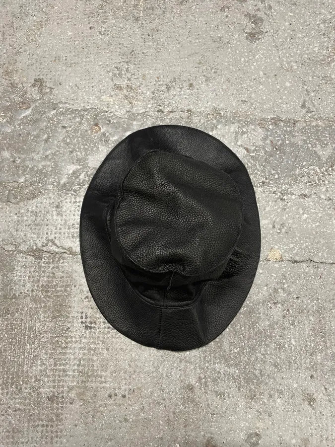 Giorgio Armani Black Grained Leather Hat GPqxIAf 2