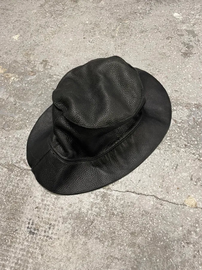 Giorgio Armani Black Grained Leather Hat GPqxIAf 3