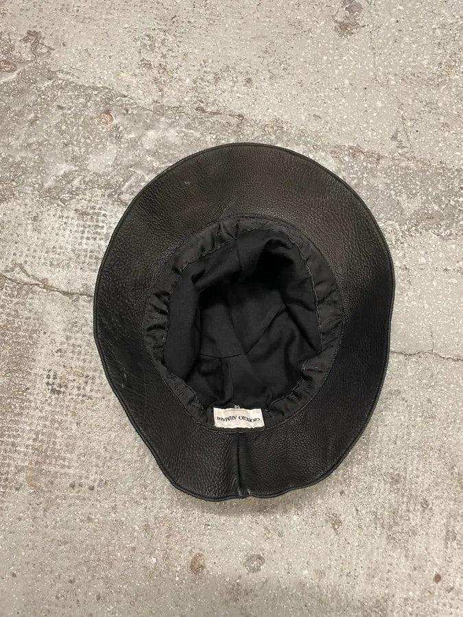Giorgio Armani Black Grained Leather Hat GPqxIAf 5