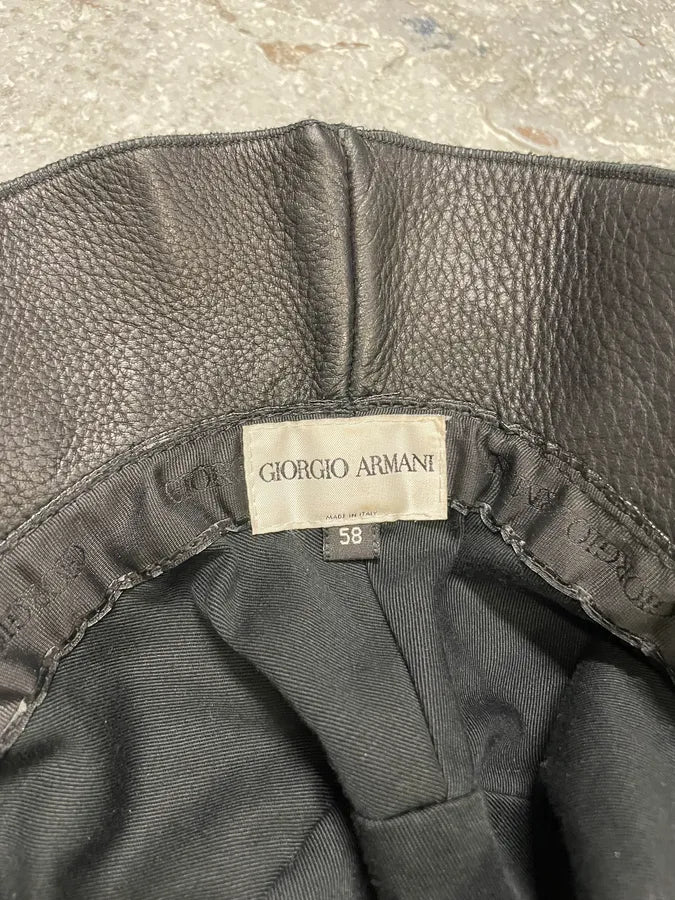 Giorgio Armani Black Grained Leather Hat GPqxIAf 6