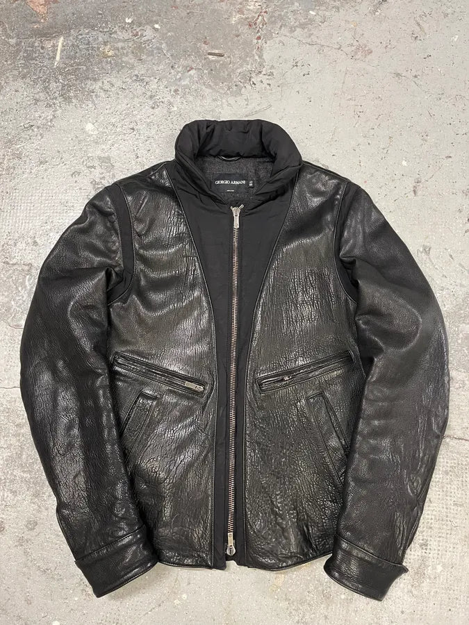 Giorgio Armani Black Hybride Lamb Pure Leather Jacket lHuwhFv 0