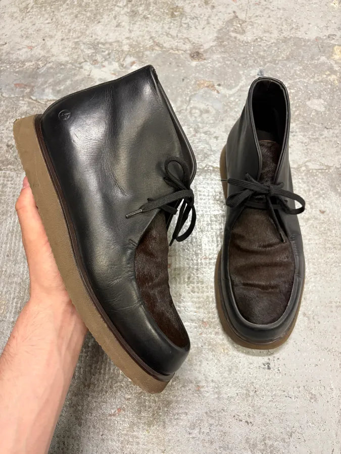 Giorgio Armani Black Leather Pony Hair Boots KCwBApN 0