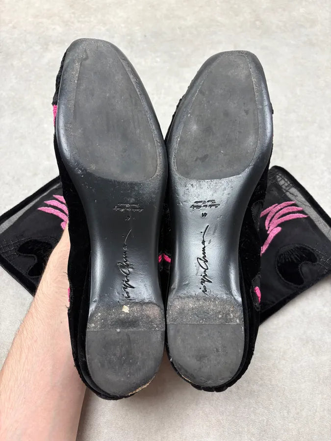 Giorgio Armani Black Mesh & Pink Embroidered Boots poaTsNb 7