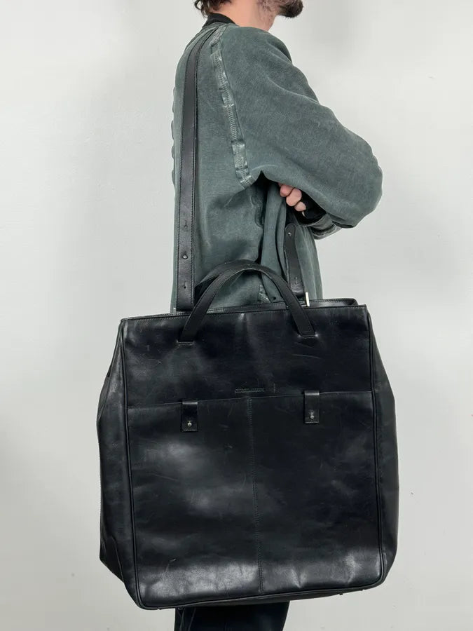 Giorgio Armani Black Oversized Leather Daily Bag zALtQSc 1