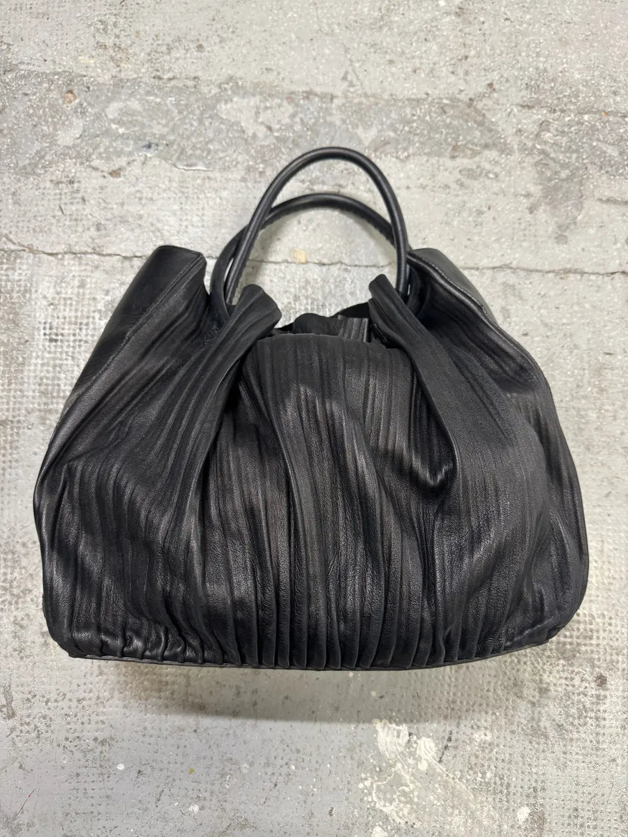 Giorgio Armani Black Plissed Leather Handle Bag (OS) JkSEyxp 0