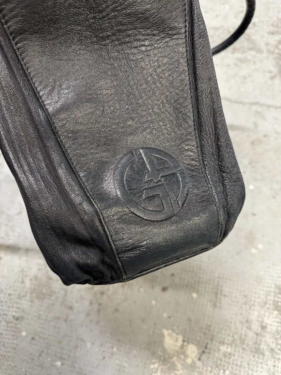 Giorgio Armani Black Plissed Leather Handle Bag (OS) JkSEyxp 7