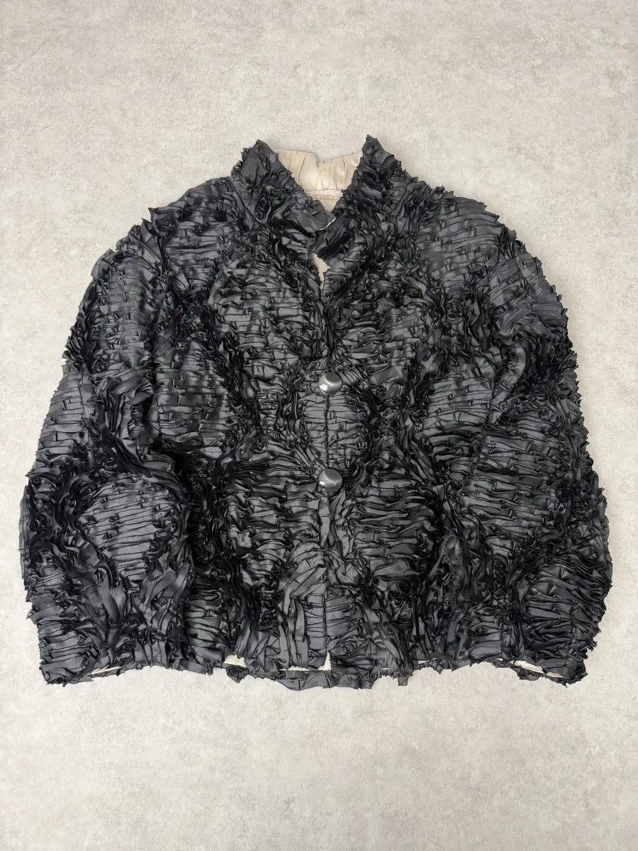 Giorgio Armani Black Relief Plissed Slik Jacket dulkPkZ 0