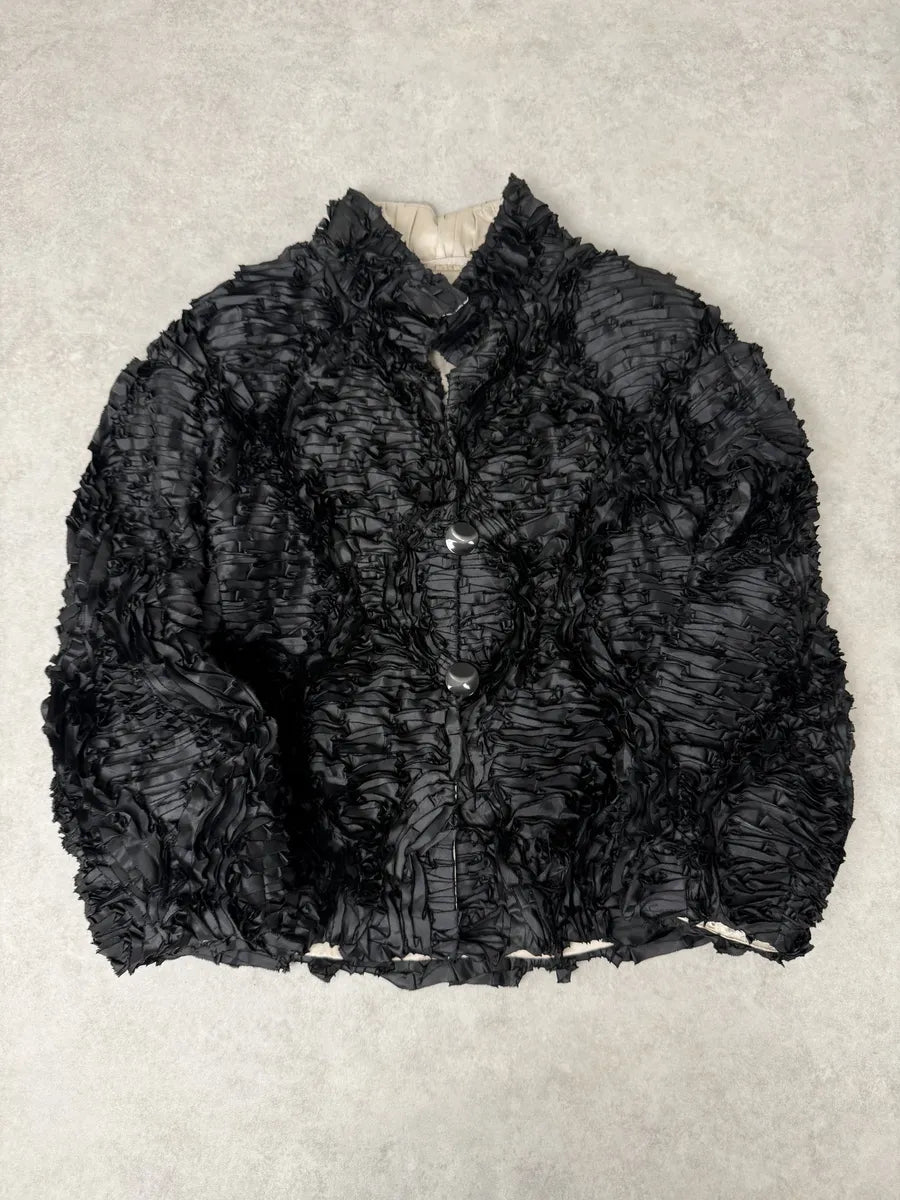 Giorgio Armani Black Relief Plissed Slik Jacket dulkPkZ 4