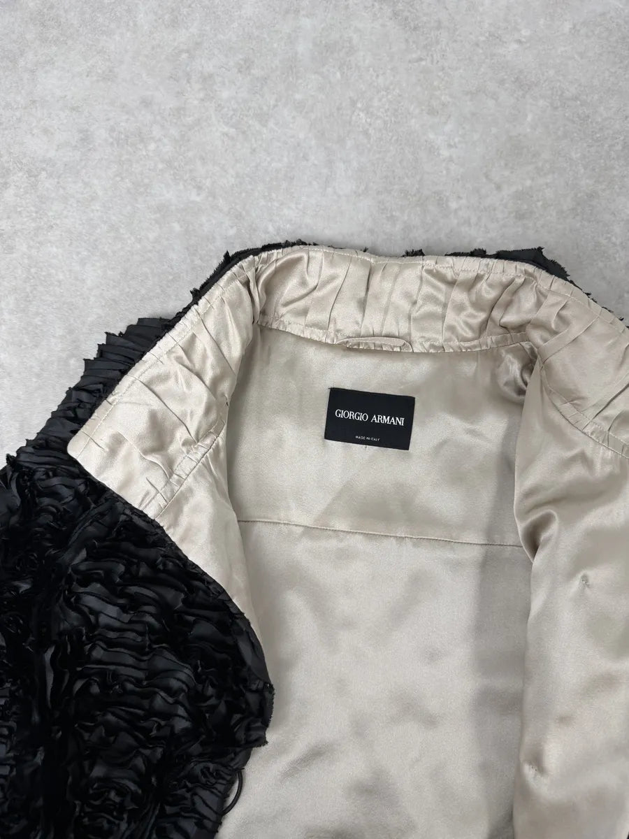 Giorgio Armani Black Relief Plissed Slik Jacket dulkPkZ 5