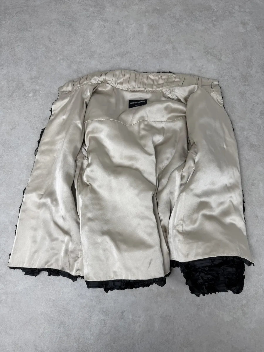 Giorgio Armani Black Relief Plissed Slik Jacket dulkPkZ 8