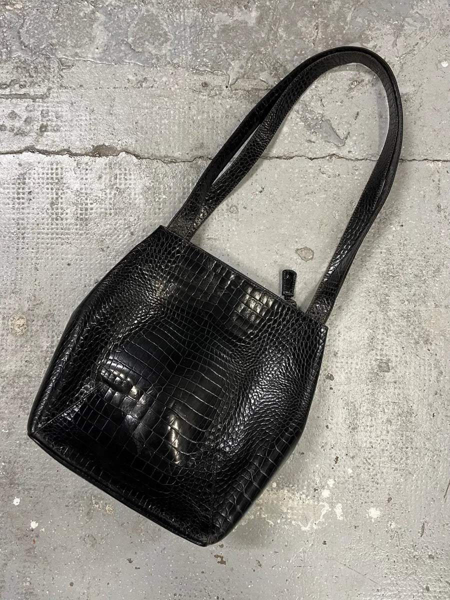 Giorgio Armani Black Shiny Leather Crocodile Effect Bag (OS) 3