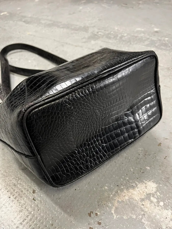 Giorgio Armani Black Shiny Leather Crocodile Effect Bag (OS) 6