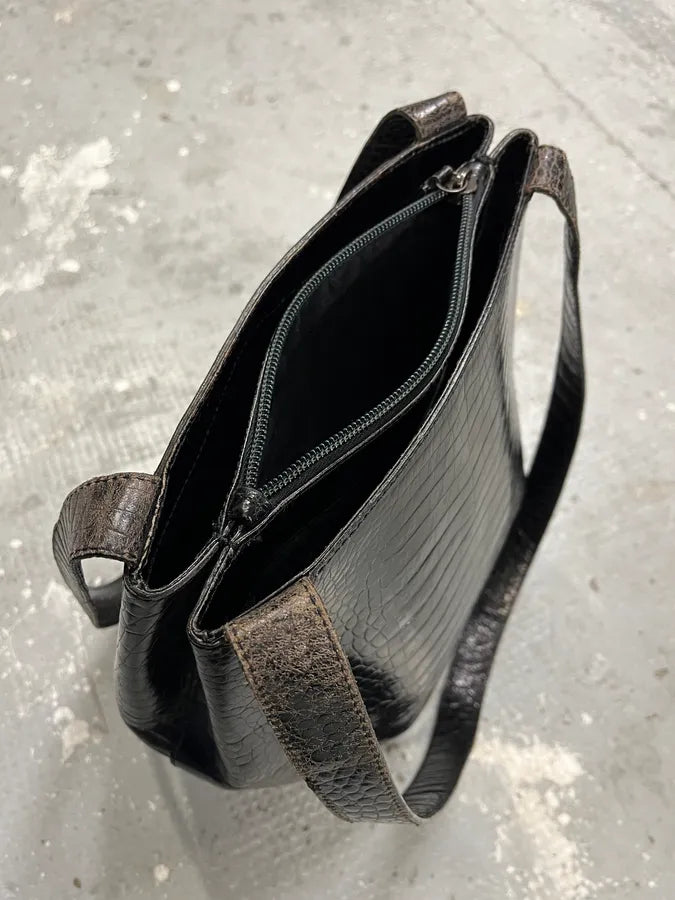 Giorgio Armani Black Shiny Leather Crocodile Effect Bag (OS) 2