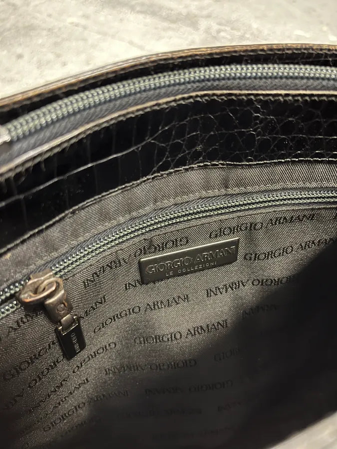 Giorgio Armani Black Shiny Leather Crocodile Effect Bag (OS) 9