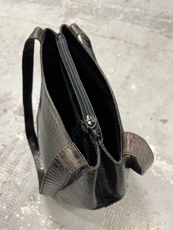 Giorgio Armani Black Shiny Leather Crocodile Effect Bag (OS) 5