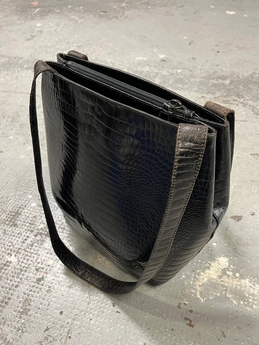 Giorgio Armani Black Shiny Leather Crocodile Effect Bag (OS) 4
