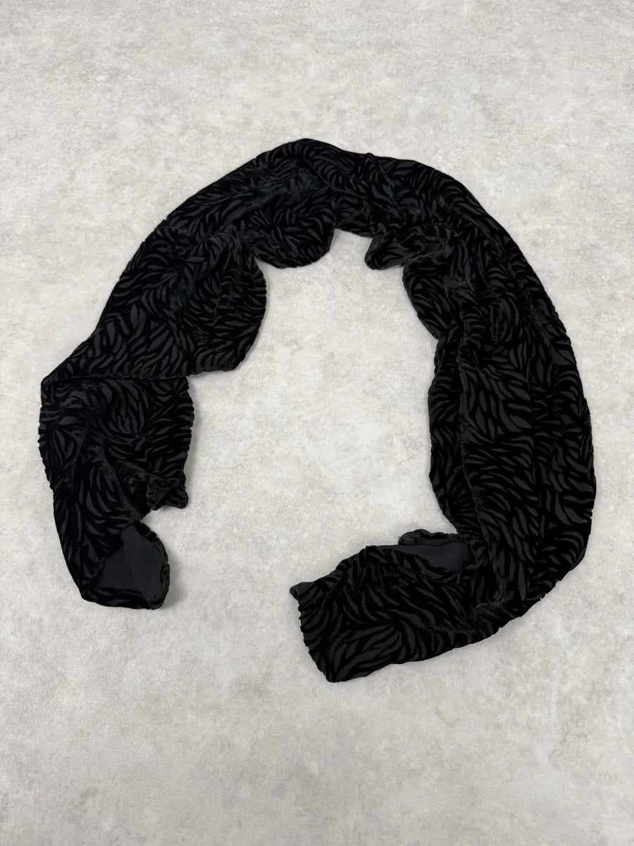 Giorgio Armani Black Silk Velvet Floral Scarf hIxTxBg 2