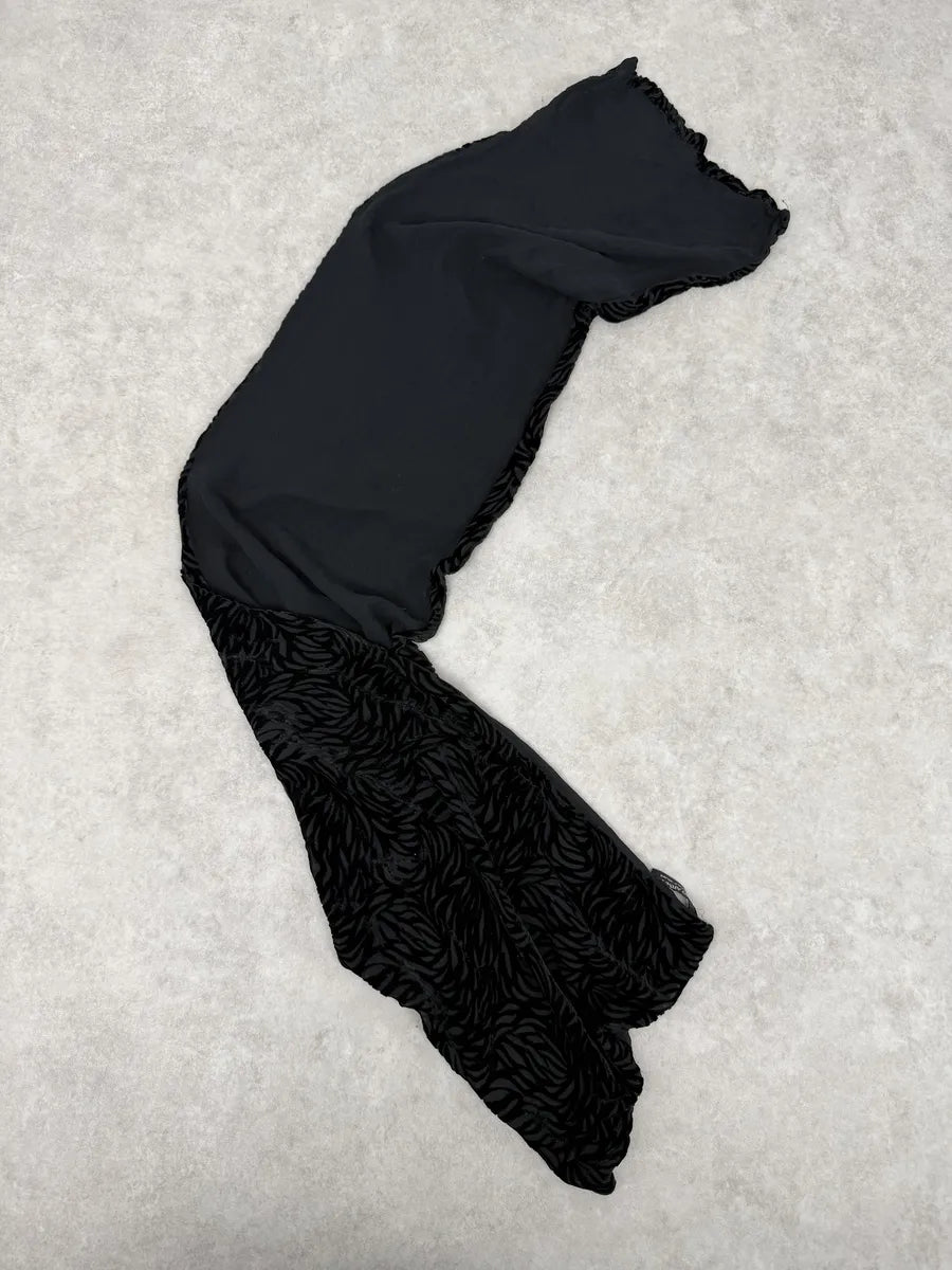 Giorgio Armani Black Silk Velvet Floral Scarf hIxTxBg 5