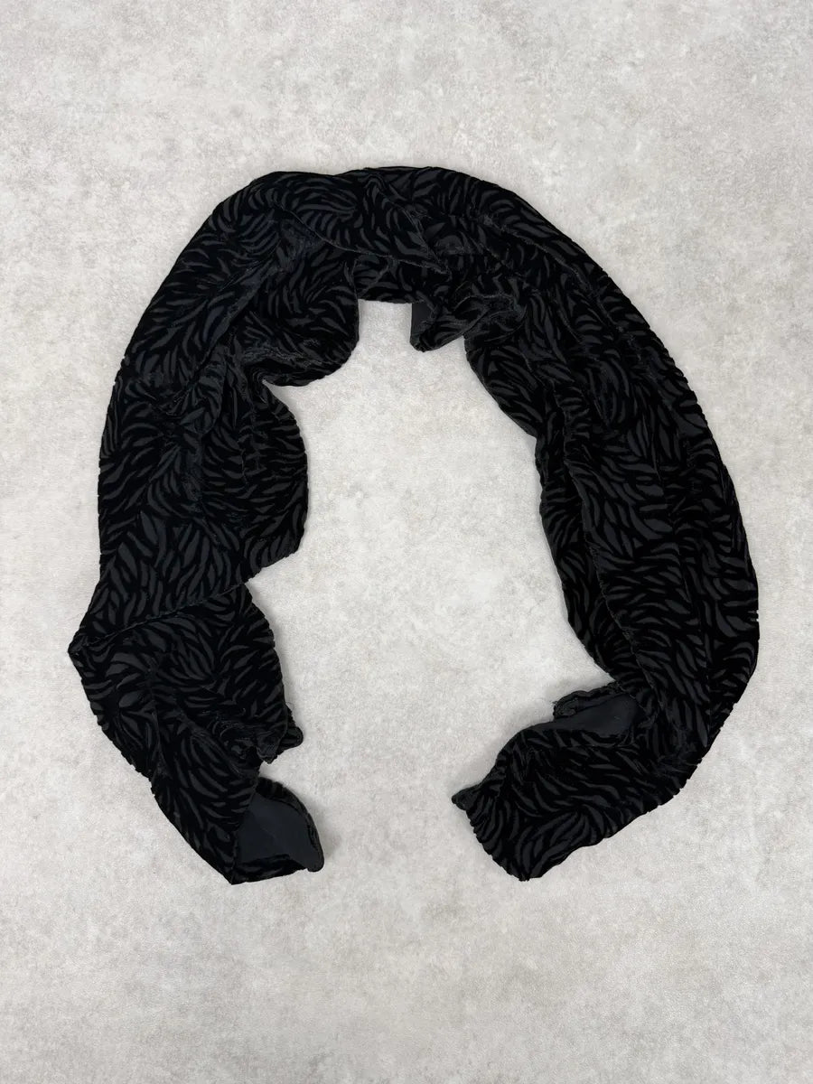 Giorgio Armani Black Silk Velvet Floral Scarf hIxTxBg 6