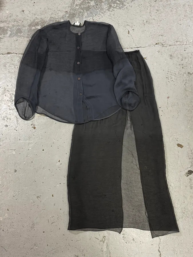 Giorgio Armani Blue Grey Gradient Clear Shirt & Skirt Organza Set   htENlEy 2