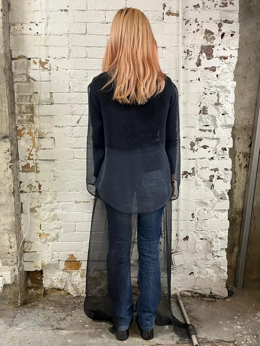 Giorgio Armani Blue Grey Gradient Clear Shirt & Skirt Organza Set   htENlEy 1