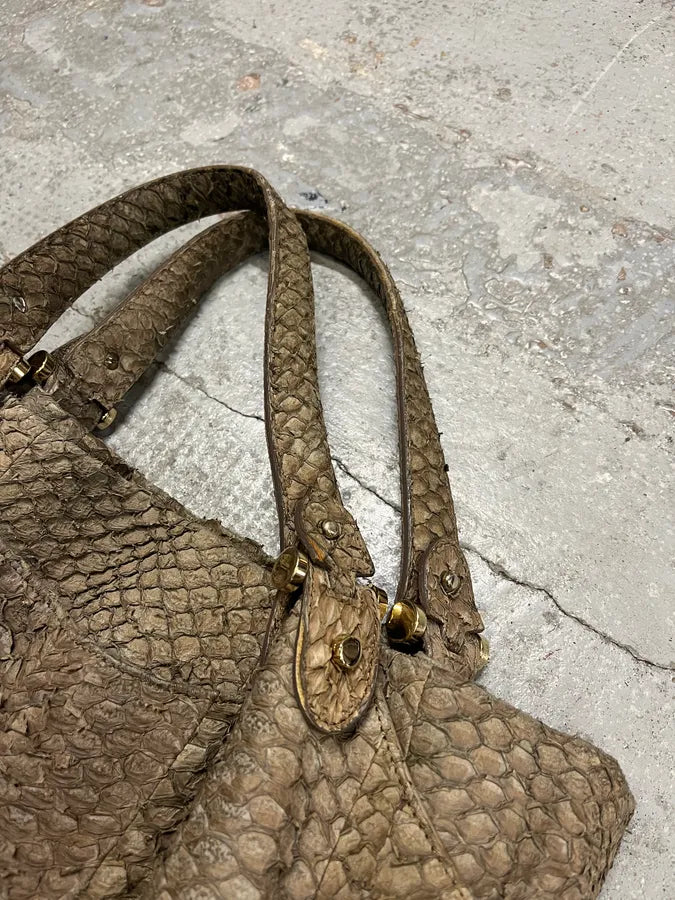 Giorgio Armani Brown Snakeskin Effect Leather Handle Bag yGZkHKk 3