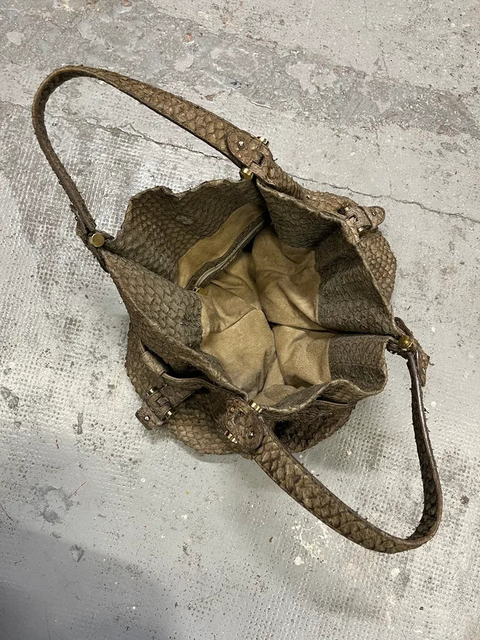 Giorgio Armani Brown Snakeskin Effect Leather Handle Bag yGZkHKk 8