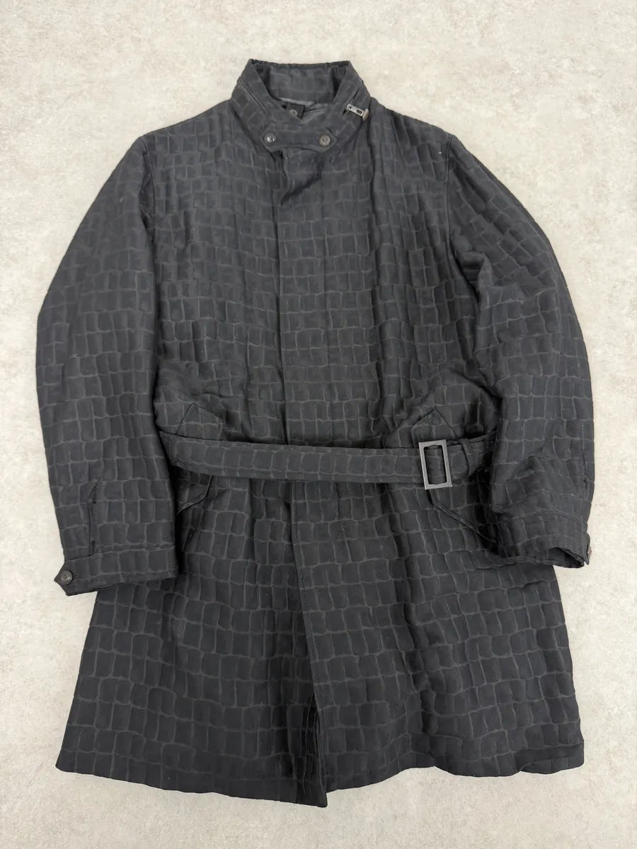 Giorgio Armani Crocodile Effect Black Wool & Silk Trench Coat eSpQmEW 0