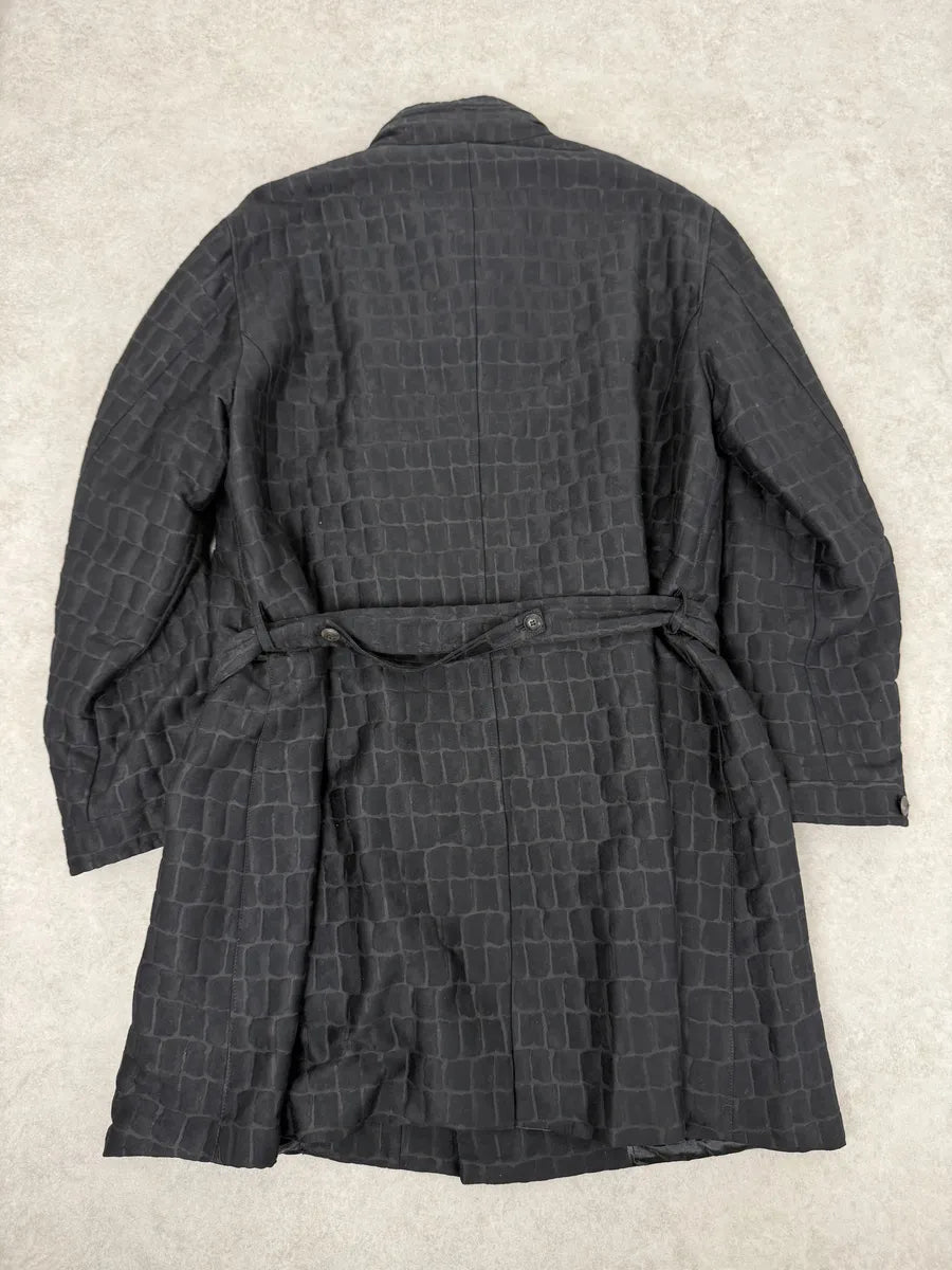 Giorgio Armani Crocodile Effect Black Wool & Silk Trench Coat eSpQmEW 1