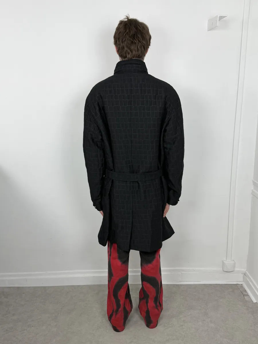 Giorgio Armani Crocodile Effect Black Wool & Silk Trench Coat eSpQmEW 3