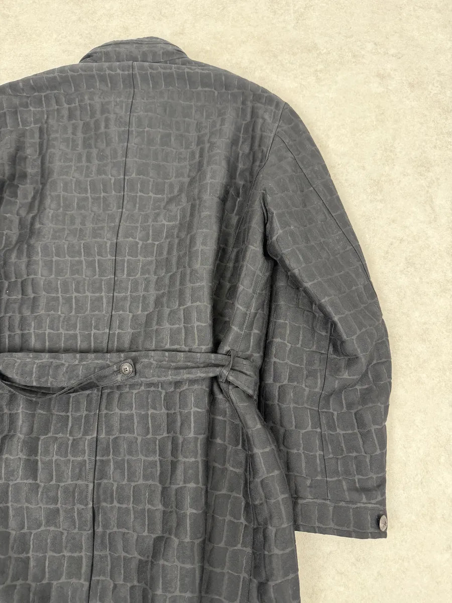 Giorgio Armani Crocodile Effect Black Wool & Silk Trench Coat eSpQmEW 4