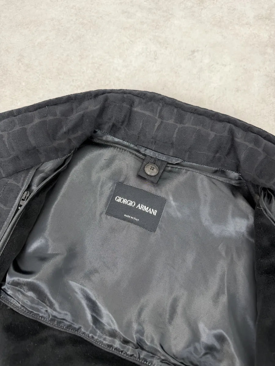 Giorgio Armani Crocodile Effect Black Wool & Silk Trench Coat eSpQmEW 6