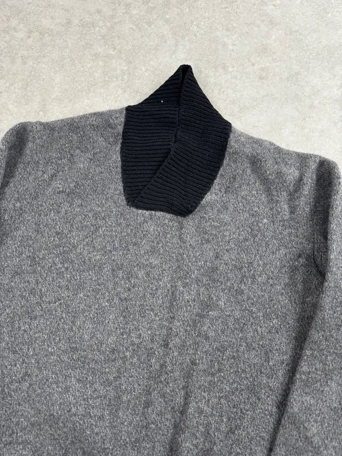1980s Giorgio Armani Grey & Black Shawl Collar Sweater pTudBGF 5