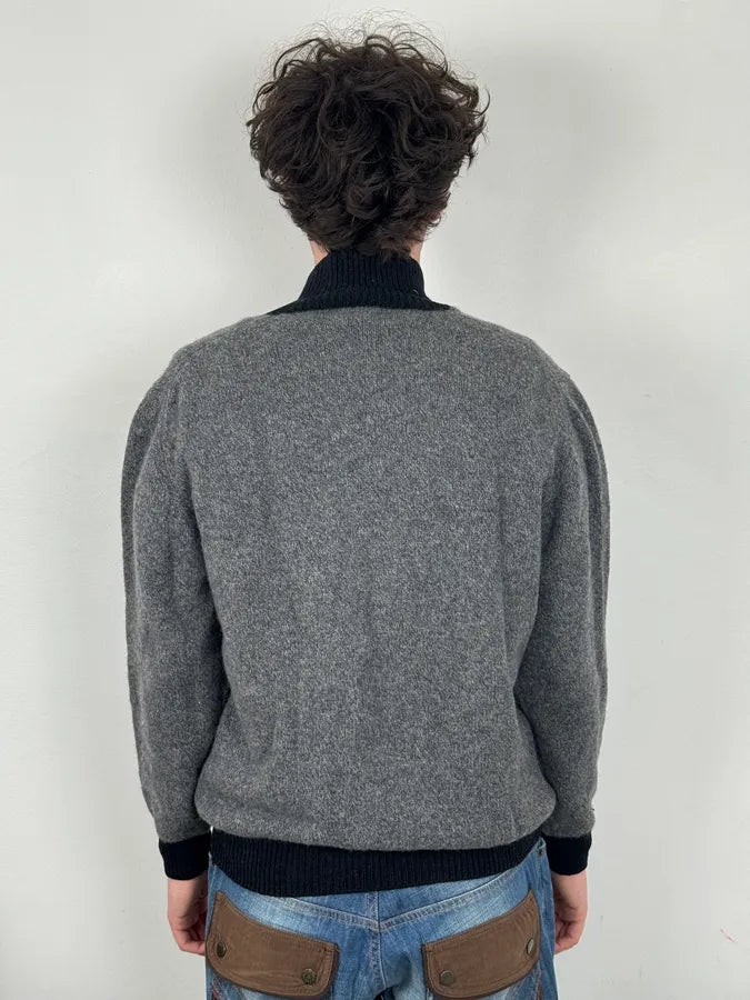 1980s Giorgio Armani Grey & Black Shawl Collar Sweater pTudBGF 2