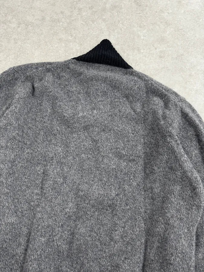 1980s Giorgio Armani Grey & Black Shawl Collar Sweater pTudBGF 6