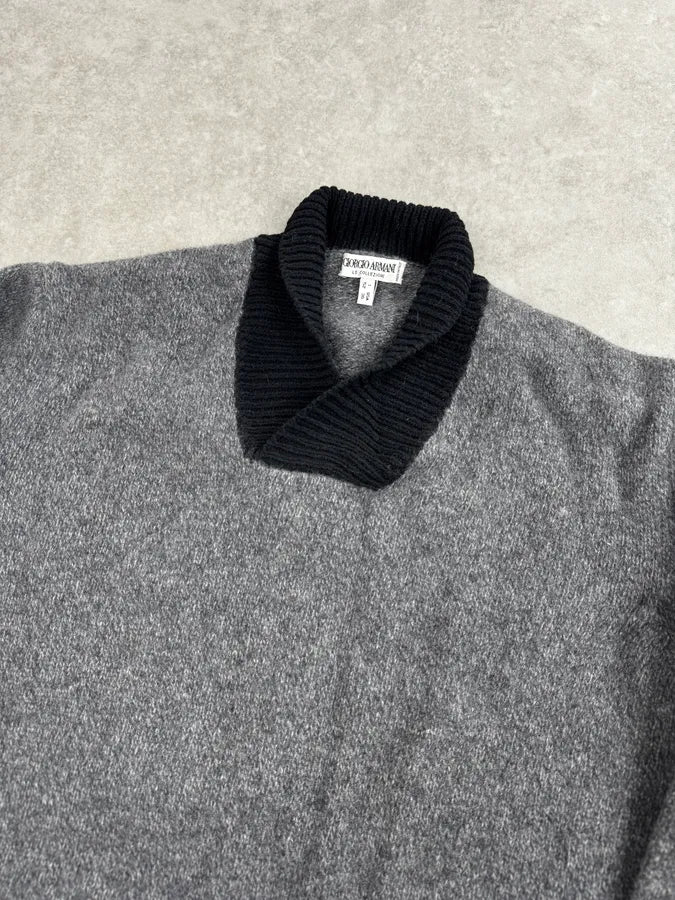 1980s Giorgio Armani Grey & Black Shawl Collar Sweater pTudBGF 4