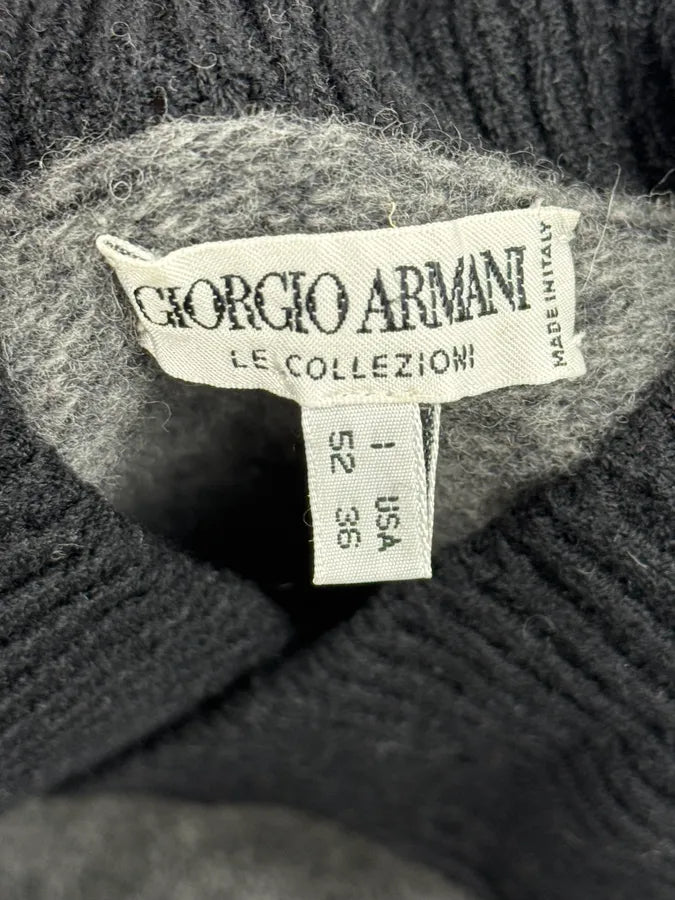 1980s Giorgio Armani Grey & Black Shawl Collar Sweater pTudBGF 8