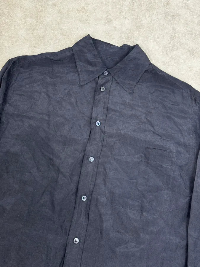 Giorgio Armani Linen Navy Archive Shirt jgUJVdz 4