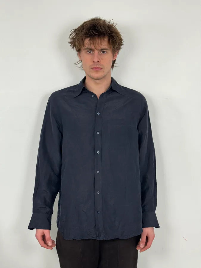 Giorgio Armani Linen Navy Archive Shirt jgUJVdz 1