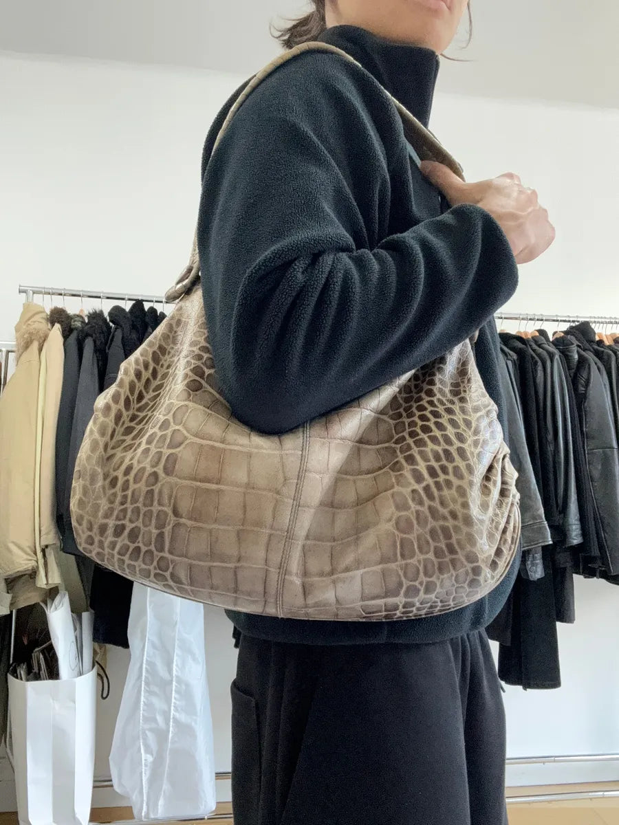 Giorgio Armani Natural Crocodile Effect Leather Bag uhYWceU 8